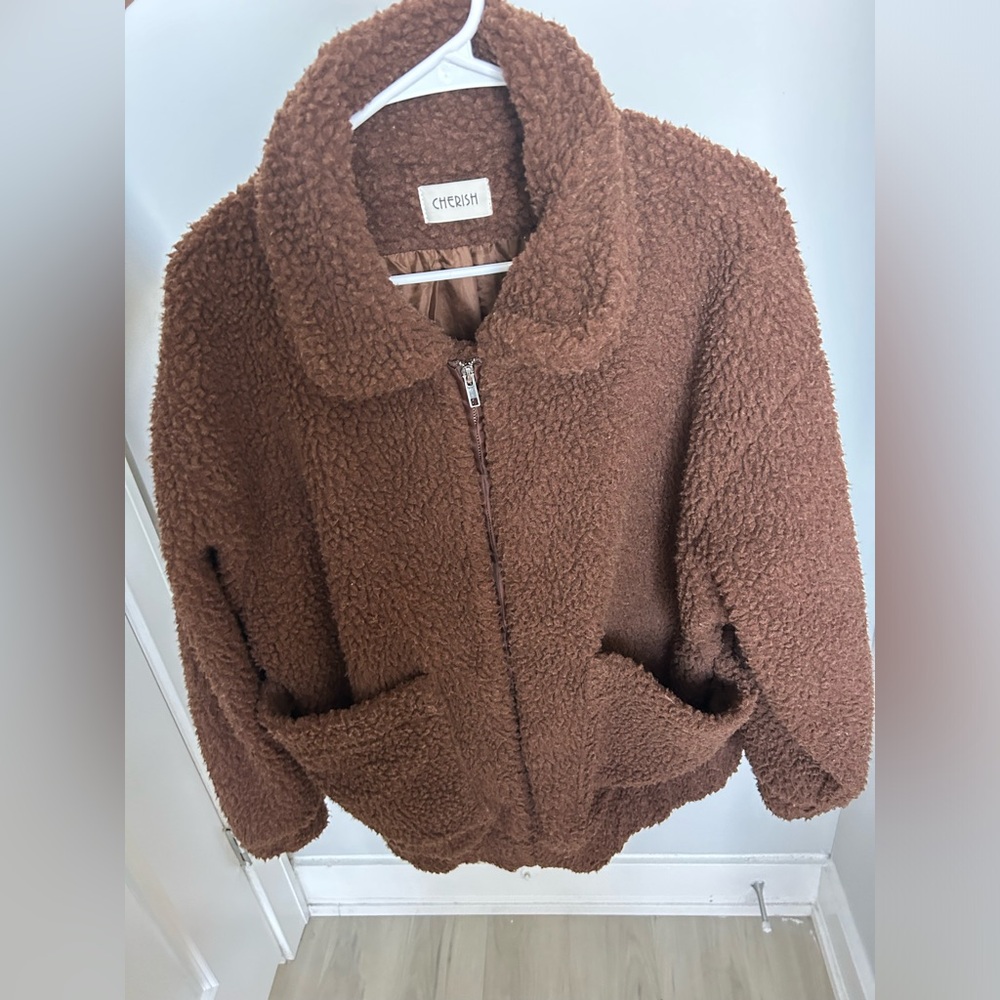 CHERISH Brown Fuzzy Coat Oversized